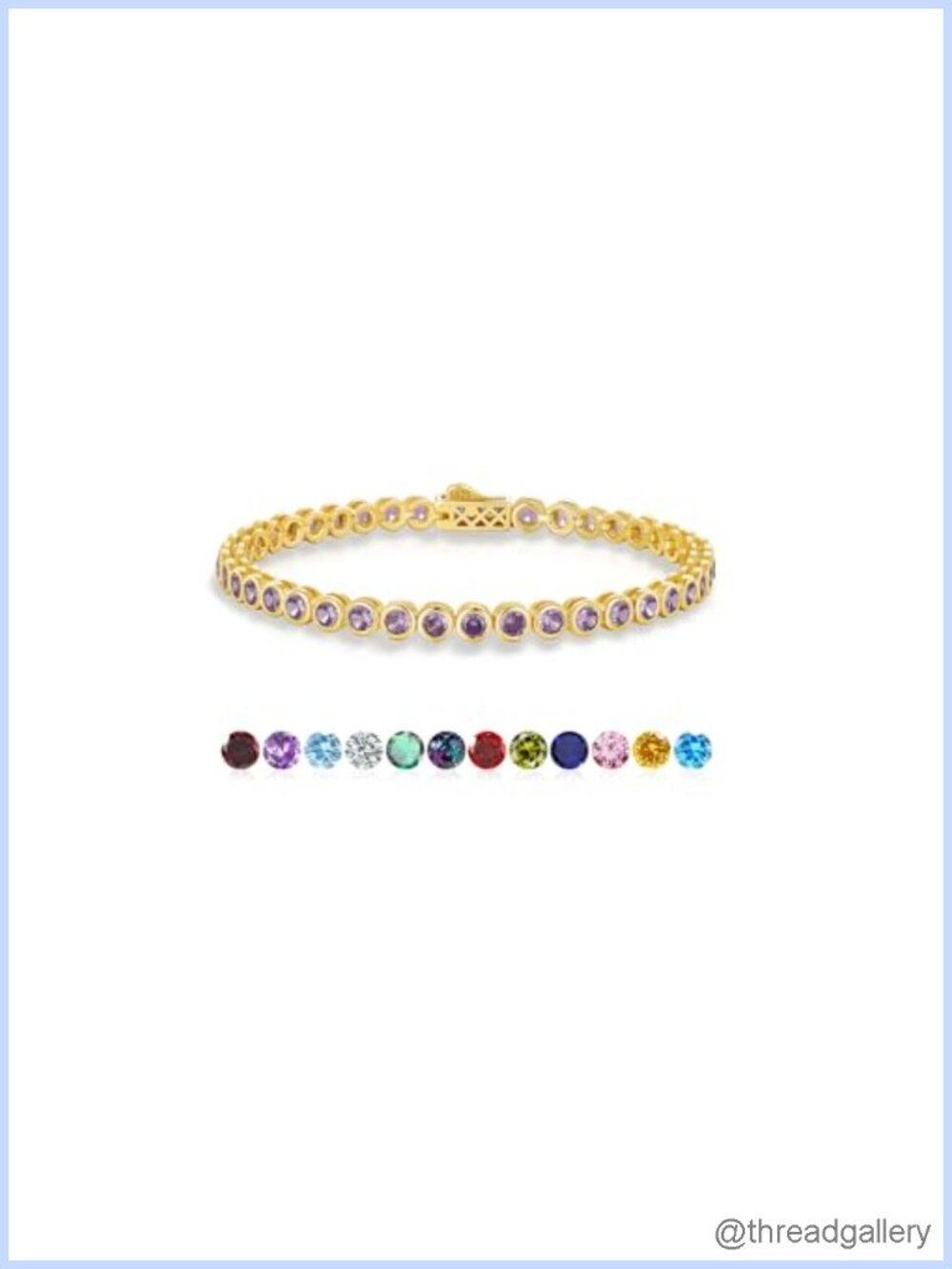 14K Gold Plated Tennis Bracelet, Round Cut Amethyst Birthstone, 7 Inch